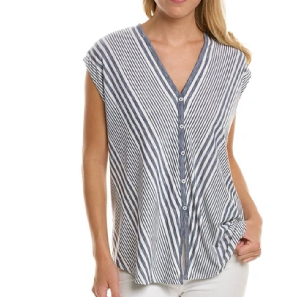 Blue & White Tie-Front Top – Size 1X